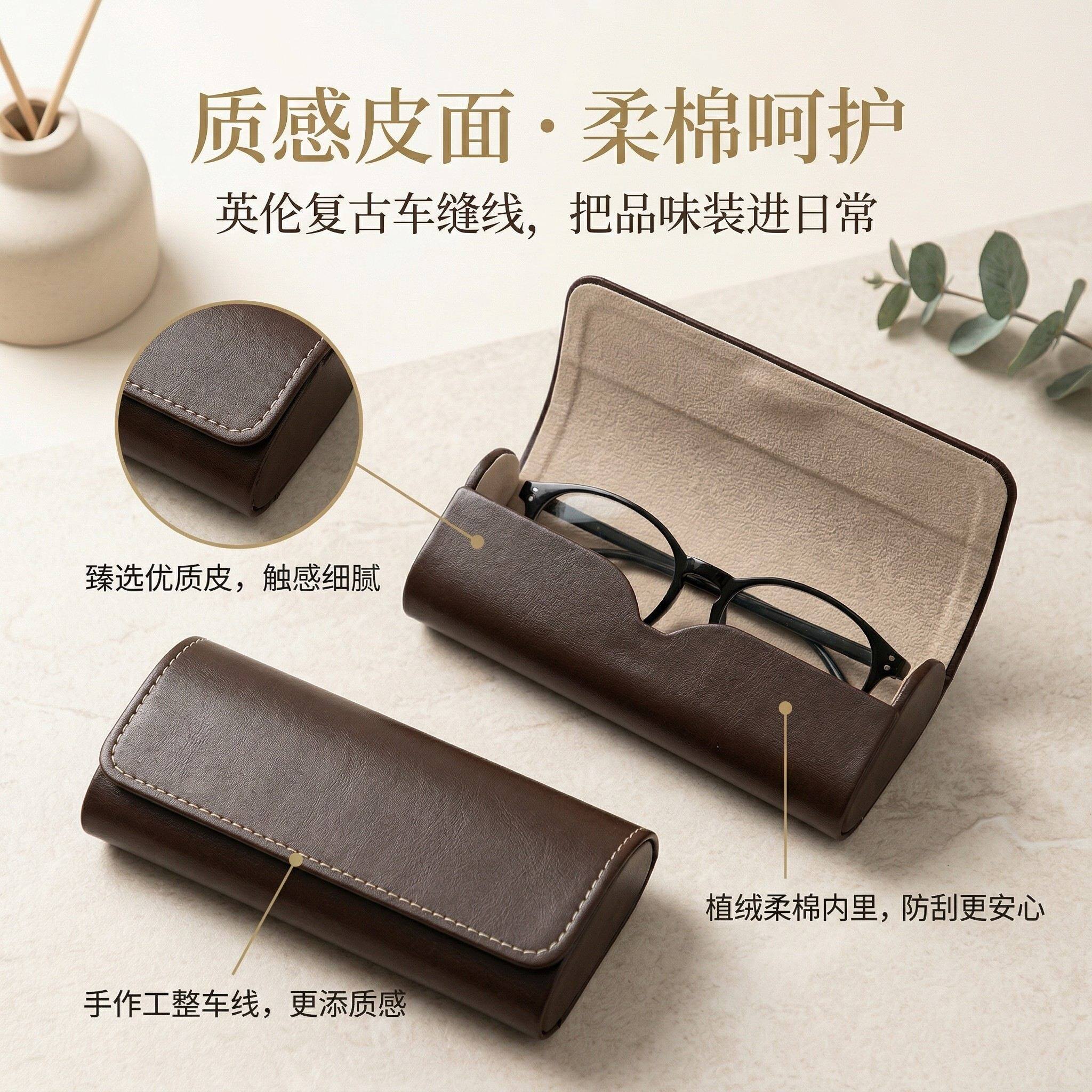 女士防压眼镜盒抗摔复古纯色简约外出便携学生太阳墨镜磁吸收纳盒