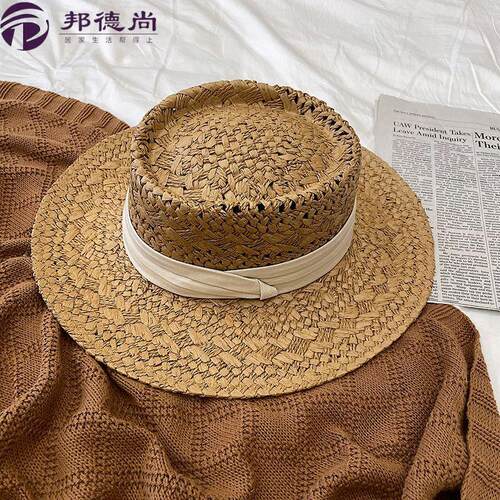 草编帽子女春夏季防晒沙滩旅游度假凹顶草帽太阳帽礼帽简约遮阳帽