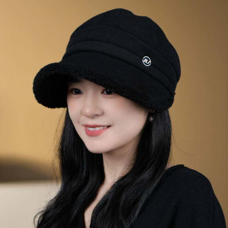 可挂口罩帽子女秋冬保暖2025新款时尚显脸小加绒宽檐马术帽鸭舌帽