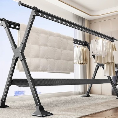 不锈钢落地晾衣架卧室内伸缩阳台晒被子神器家用凉衣杆折叠晒衣架