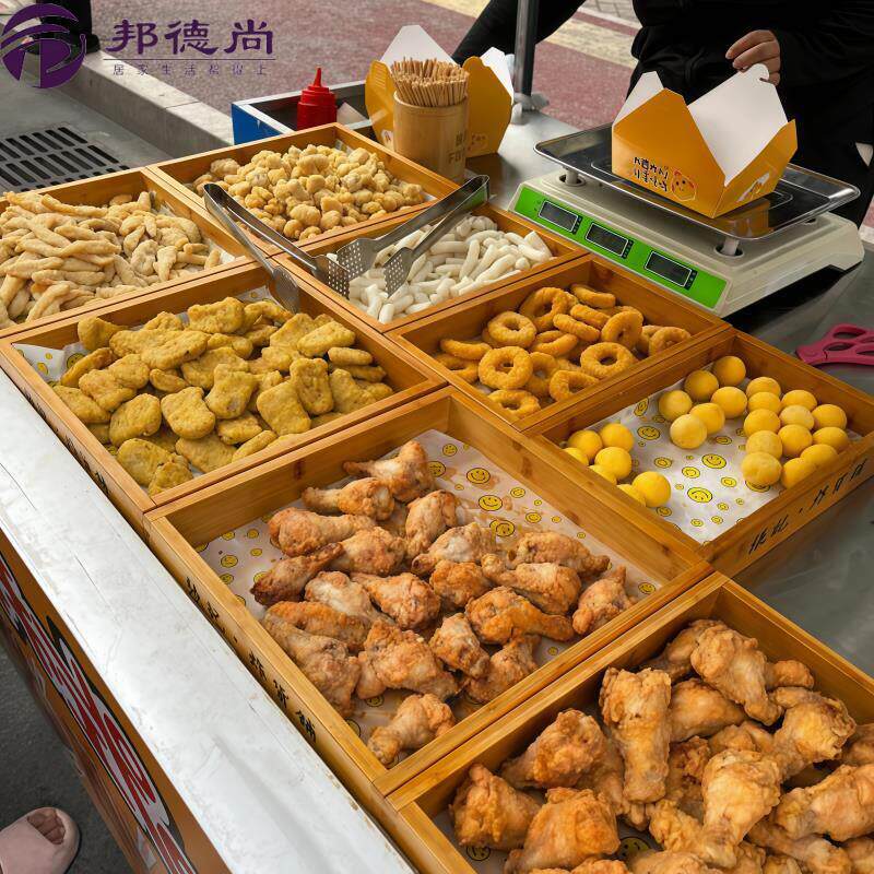 炸货专用盘子长方形竹木放装的托盘炸鸡炸串展示木质烘焙收纳加厚