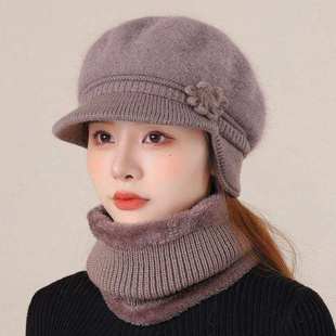 中老年人帽子女冬季 妈妈婆婆棉帽老人奶奶冬天加绒保暖护耳毛线帽