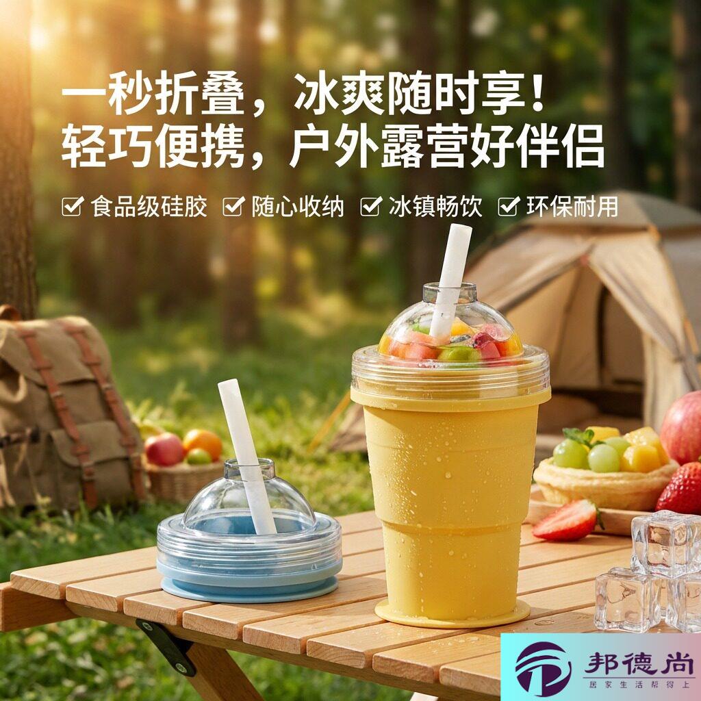 折叠冰球杯带吸管制冰模具硅胶食品级冰杯杯子士忌冻冰块冰格便携图片