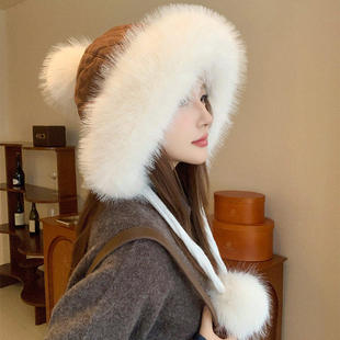 毛毛渔夫帽子女2025新款 加绒加厚保暖棉帽冬天东北护耳毛绒帽 冬季