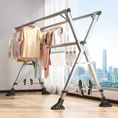 折叠晾衣架落地室内外阳台家用卧室伸缩立式挂衣架晒被子神器衣杆