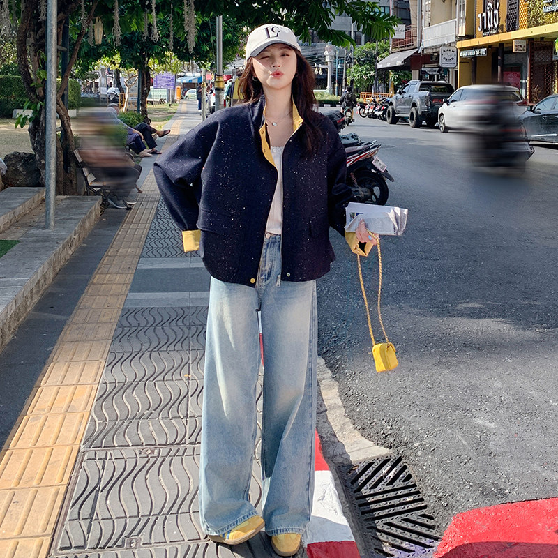 撞色拼接休闲短外套女2025春季新款设计感超好看宽松百搭夹克上衣,女装短外套,浙宝271