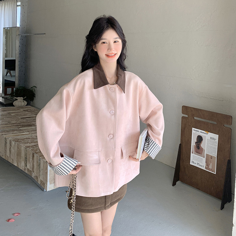【新款现货】麂皮绒粉色短外套夹克上衣271-8121P135K188,女装短外套,浙宝271