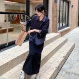 温柔假两件条纹拼接上衣半身裙套装女2025秋季慵懒减龄淡人一整套，女装套装/套裙，浙宝271