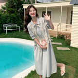 法式蕾丝绣花马甲套装裙女2025年夏季新款甜美温柔风衬衫裙两件套，女装连衣裙，浙宝271