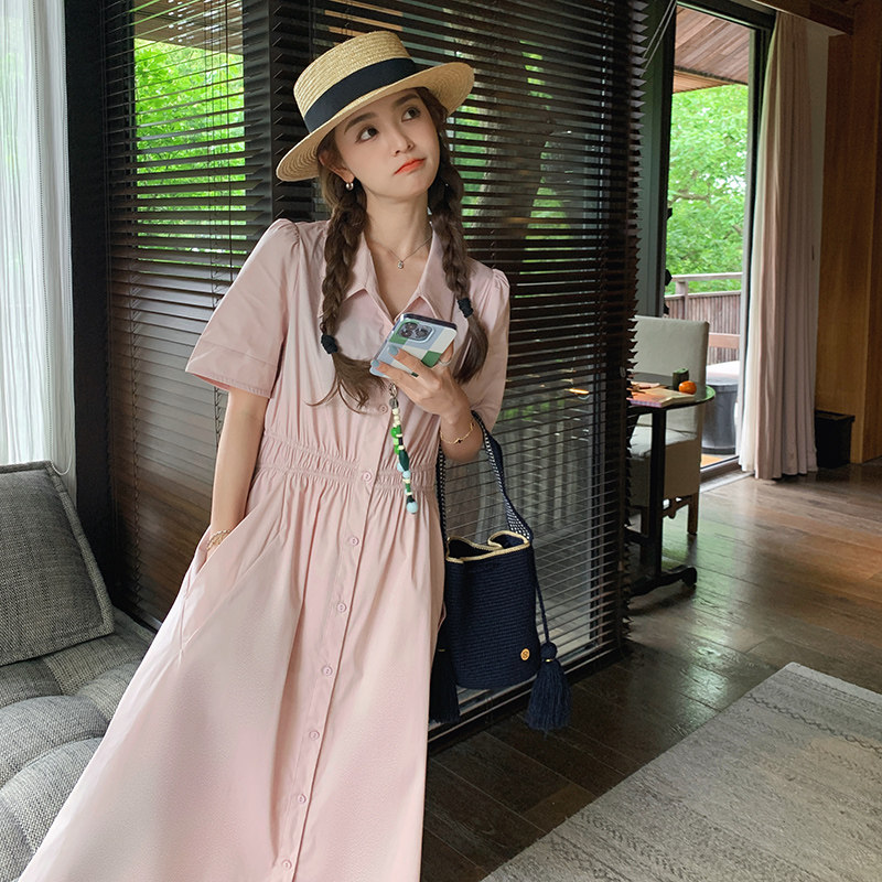 现货粉色减龄显瘦V领V口袋连衣裙2C369-6050-P115控168，女装连衣裙，浙宝271