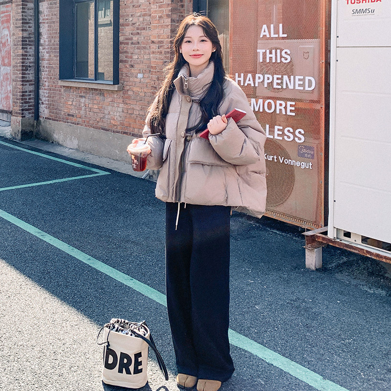 设计感牛角扣立领羽绒服女冬季2025新款小个子百搭90白鸭绒面包服,女装羽绒服,浙宝271