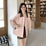 条纹拼接麂皮绒外套女春秋2025新款甜美风炸街高级感小个子上衣，女装短外套，浙宝271