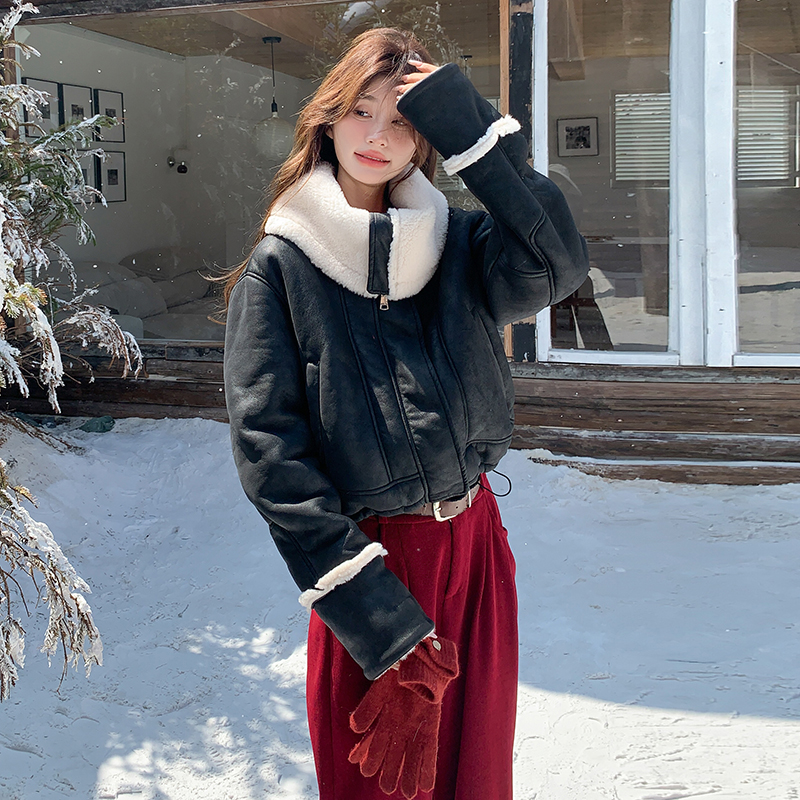【冬季新品】现货韩系大翻领皮毛一体外套271-9113P195K288，女装短外套，浙宝271