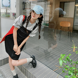 miu系黑色波点背带裙女夏季新款韩系小个子直筒牛仔裙，女装连衣裙，浙宝271