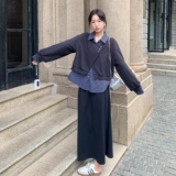 温柔假两件条纹拼接上衣半身裙套装女2025秋季慵懒减龄淡人一整套，女装套装/套裙，浙宝271