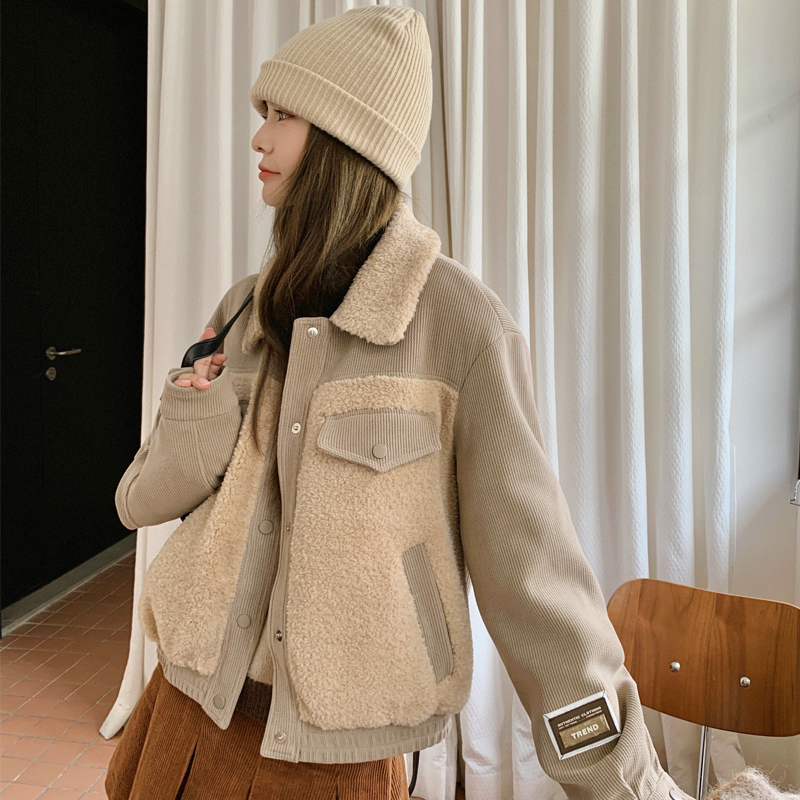 好款【现货有货】羊羔毛拼接灯芯绒90羽绒服271-9015P305K458，女装羽绒服，浙宝271