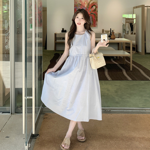法式简约背心连衣裙女2025年夏季新款休闲显瘦气质抽绳系带长裙潮图片