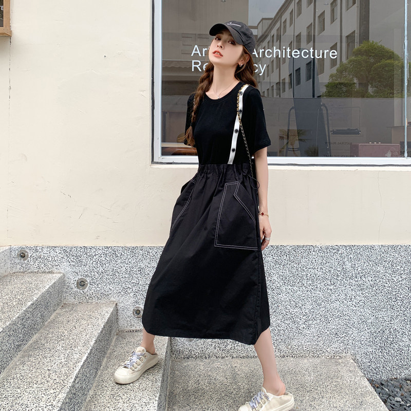 现货假两件T恤拼接显瘦时尚连衣裙2C369-6038-P115控168，女装连衣裙，浙宝271