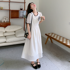 现货 新中式盘扣简约白色系带连衣裙2C369-6109-P115K168，女装连衣裙，浙宝271