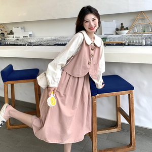现货 粉色 新款连衣裙+马甲 两件套 271-8095P155K218图片 现货 粉色 新款连衣裙+马甲 两件套 271-8095P155K218图片