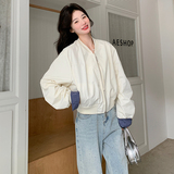 韩系chic米白色立领短款棒球服外套女春秋2025新款独特超好看夹克，女装短外套，浙宝271