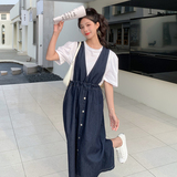 高腰挂脖式夏季无袖单排扣连衣裙时尚百搭减龄夏装大码显瘦小个子，女装连衣裙，浙宝271