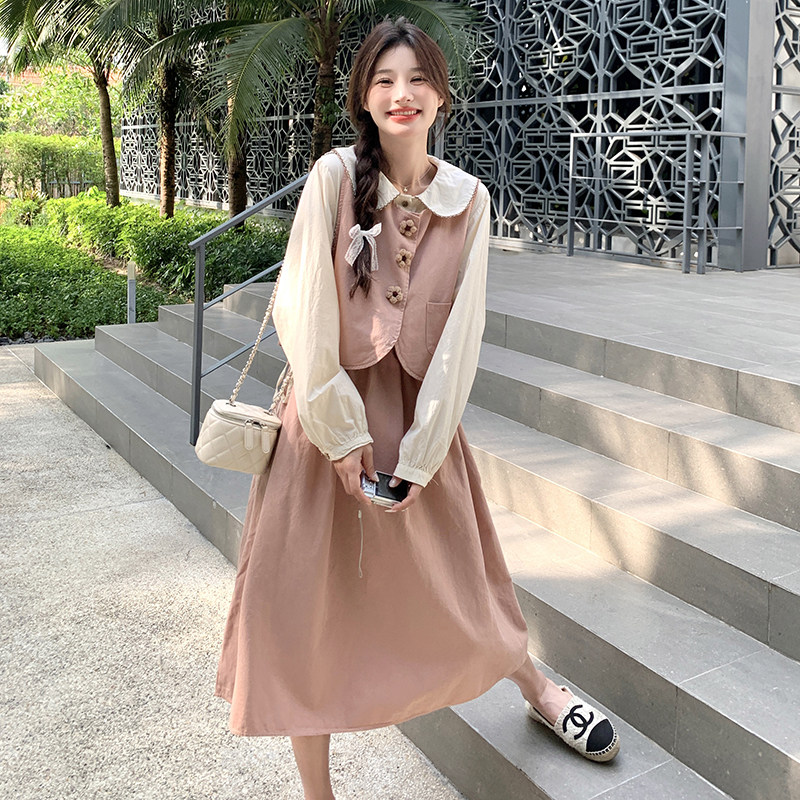 现货粉色新款连衣裙+马甲两件套271-8095P155K218,女装连衣裙,浙宝271