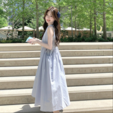 法式简约背心连衣裙女2025年夏季新款休闲显瘦气质抽绳系带长裙潮，女装连衣裙，浙宝271