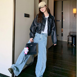 美式黑色机车服外套女春秋2025新款超火好看高级小众皮衣夹克上衣，女装皮衣，浙宝271