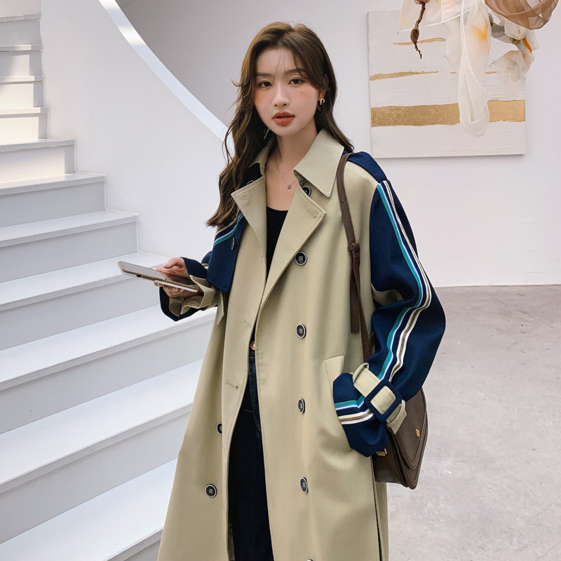 卡其色拼接设计感中长款风衣外套女2024春新款韩系英伦风高级大衣图片