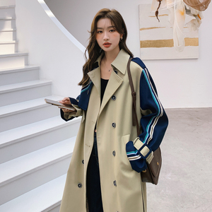 卡其色拼接设计感中长款风衣外套女2024春新款韩系英伦风高级大衣图片