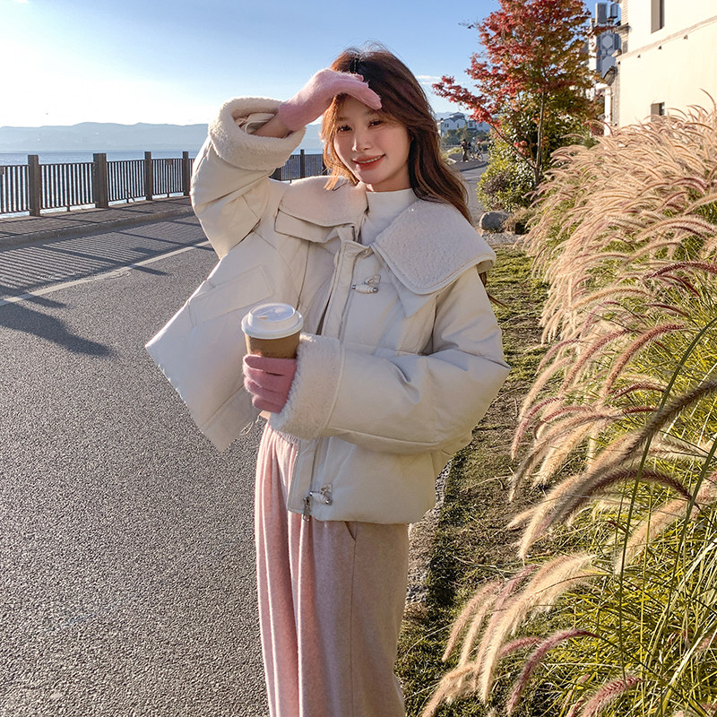 现货新款蛋白皮拼接羊羔毛90白鸭绒羽绒服271-9232P335K498,商品下架区,浙宝271