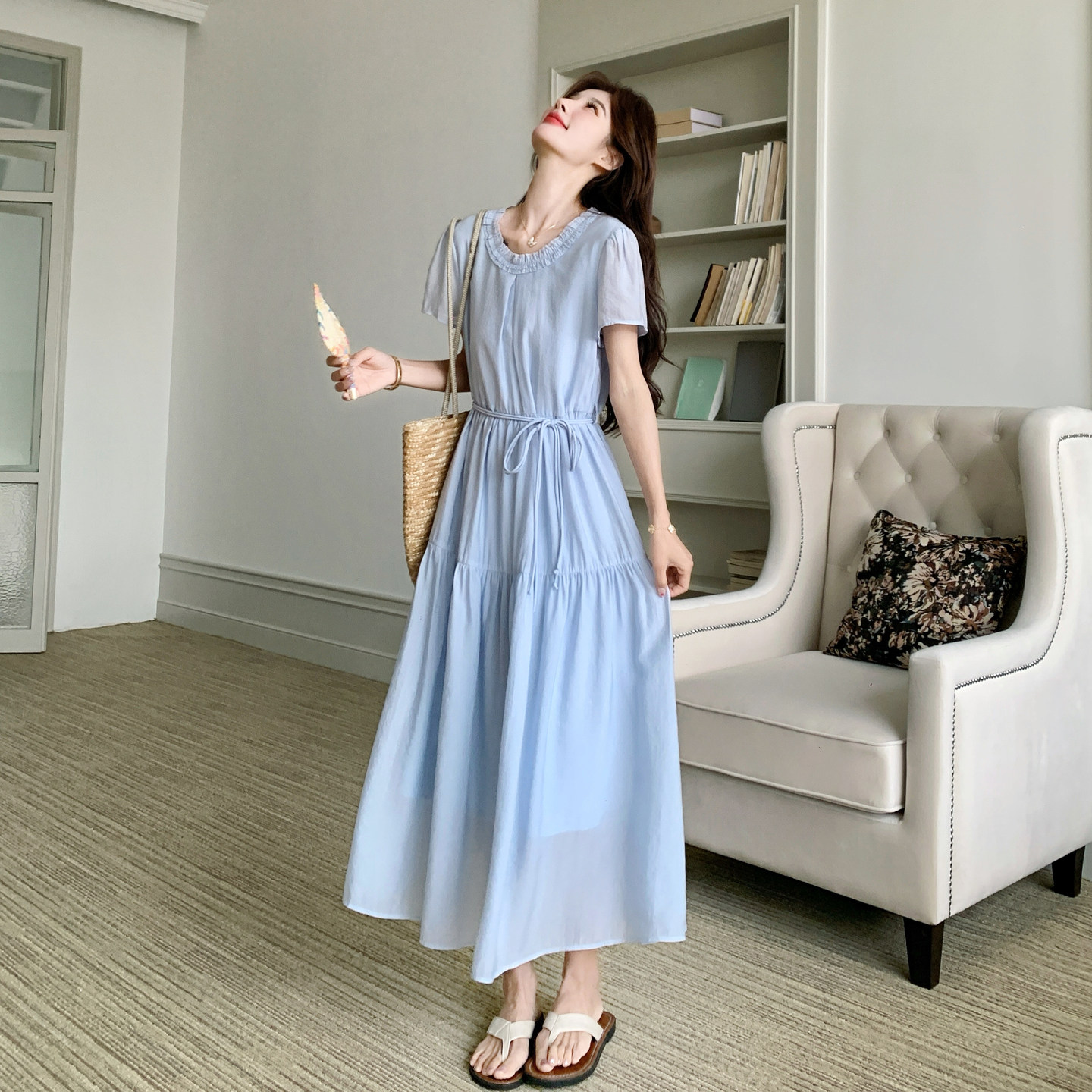 现货2C369-6301P145K228新款淡蓝色连衣裙前后两面穿，女装连衣裙，浙宝271