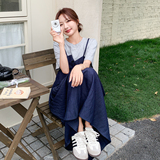 设计感撞色拼接假两件牛仔连衣裙女2025年夏季新款韩系学院风长裙，女装连衣裙，浙宝271