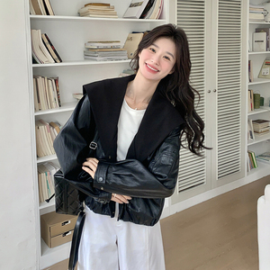 超火又a又飒黑色海军领皮衣外套女春秋2025新款复古休闲pu皮夹克图片