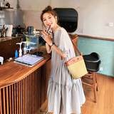法式高级感气质减龄T恤长裙女2025夏季新款蓝色小心机露背连衣裙，女装连衣裙，浙宝271