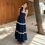 法式气质赫本风吊带连衣裙女2025夏季新款韩版收腰显瘦撞色长裙子，女装连衣裙，浙宝271