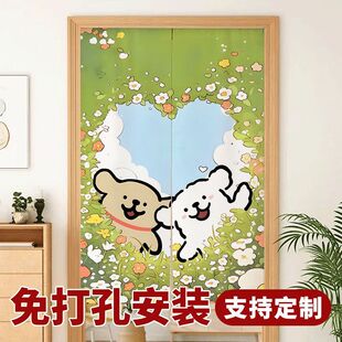 线条小狗短门帘半帘女生卧室防窥通风遮挡帘子网红少女布帘隔断帘