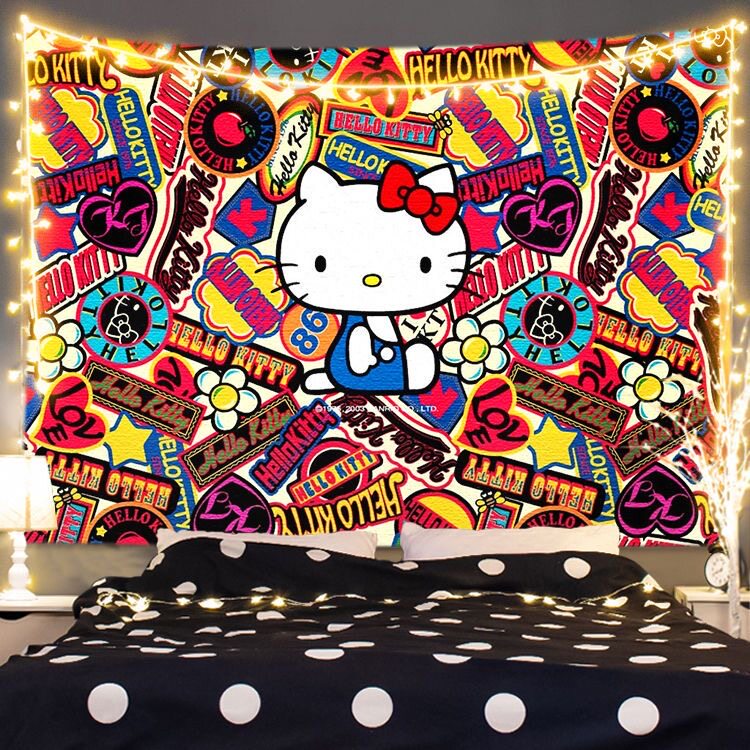 HelloKitty凯蒂猫挂布卡通动漫ins少女卧室装饰宿舍床头背景墙布