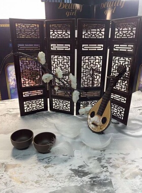 摄影道具古风拍照谷美多件套背景复古摆件古风摆件桌面屏风造景