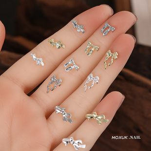 新【金属蝴蝶结】饰品法式猫眼美甲气质高级银月审判者指甲钻B526