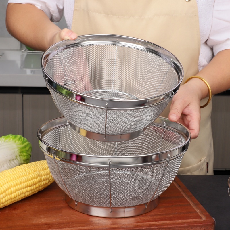 加厚不锈钢沥水篮加筋圆网篮