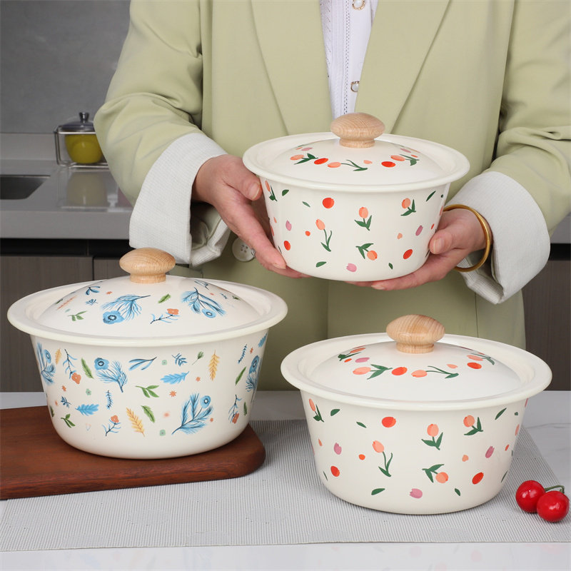 新款特厚搪瓷盆带盖家用猪油盆油缸厨房拌饺子馅盆汤盆洗菜盆面盆