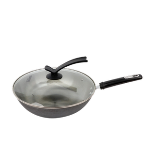 派力直爽铸铁平底炒锅套装锅具炒菜锅带玻璃锅盖生铁炒锅平底铁锅