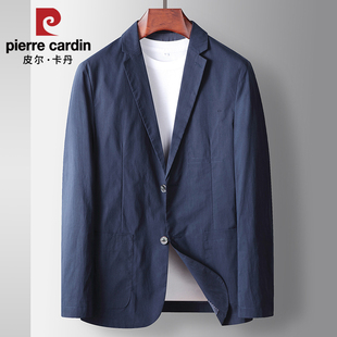 西服男休闲上衣春夏单西外套高级感亚麻西装 皮尔卡丹纯棉夏季 薄款