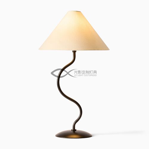光影空间定制中古风布艺亚麻布新中式Squiggle LED台灯-黑色-金色