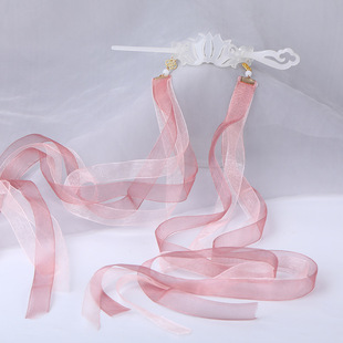 素白簪冠 汉服后压头饰丝带飘带发冠 古风簪子发钗冠古装发饰套装