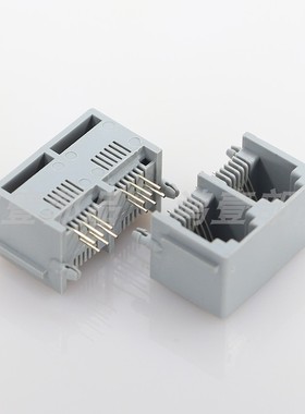 RJ11灰色90度6P6C双网口全塑6芯连接器接口座 RJ11-G0601-2P