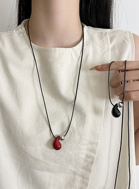 韩国ins风安可拉红水滴吊坠项链女新款高级感长款毛衣链