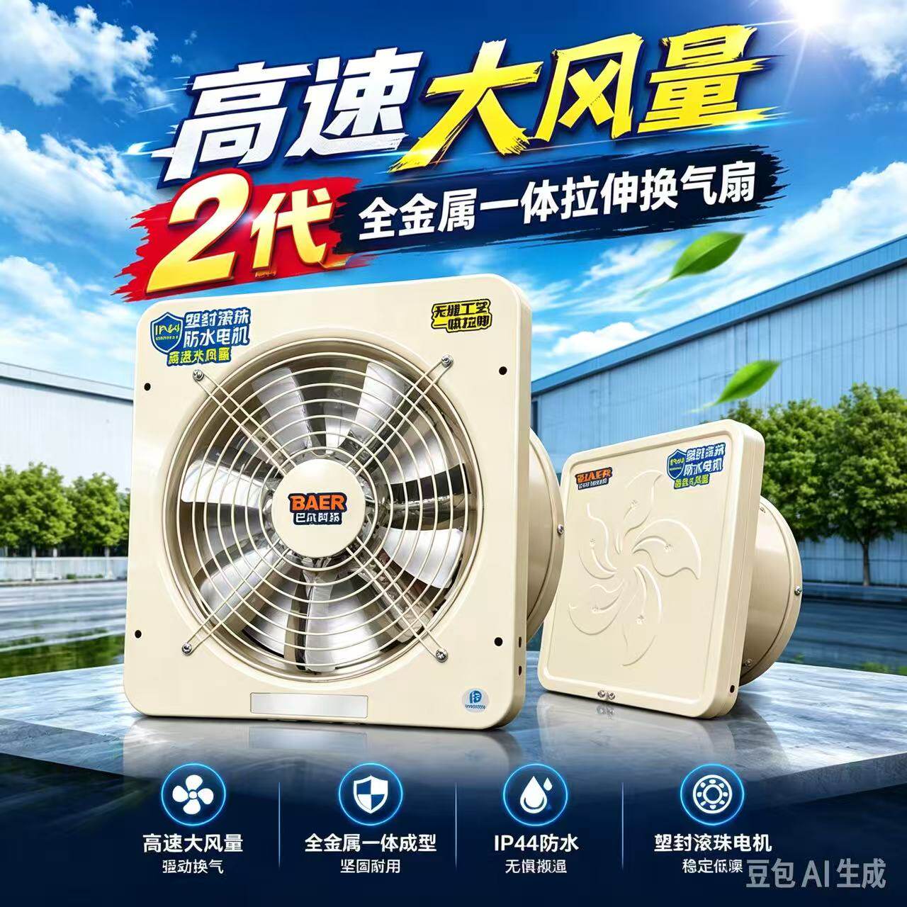 巴尔10寸油烟扇二级能效防水电机